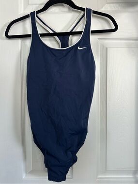 Nike Navy Blue One-Piece Swimsuit with White Trim